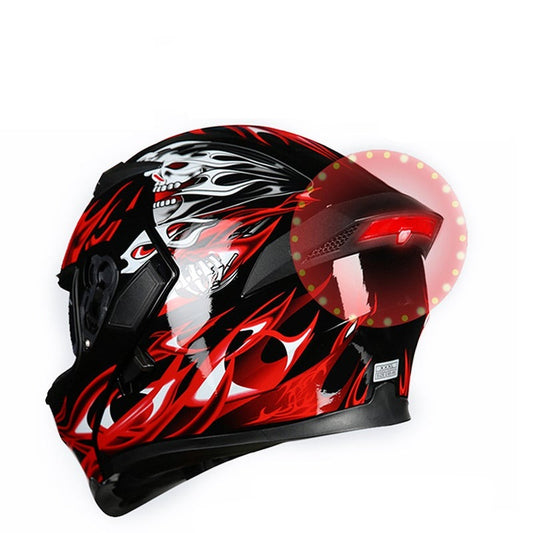 Motorcycle helmet racing helmets full face Bluetooth headset led warning light sun visor safety never slacks