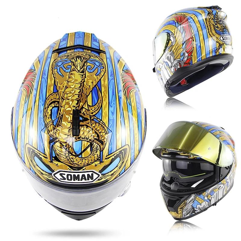 Motorcycle helmet full face racing helmets snake skull golden lens