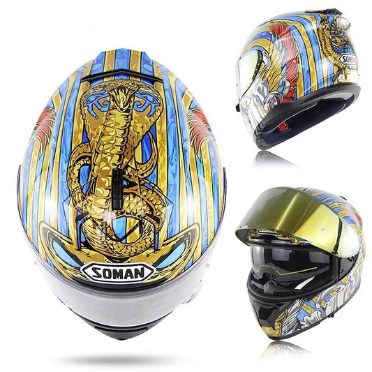 Motorcycle helmet full face racing helmets snake skull golden lens