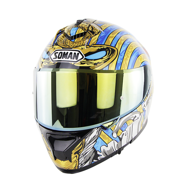 Motorcycle helmet full face racing helmets snake skull golden lens