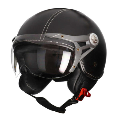 Retro helmet leather motorcycle racing half face flip up jet style brown black white