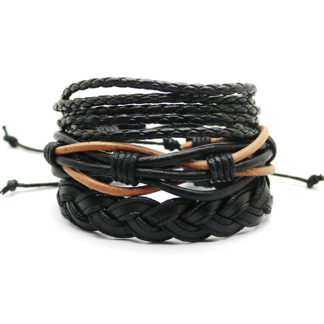 Leather bracelet men retro punk multilayer beads jewelry