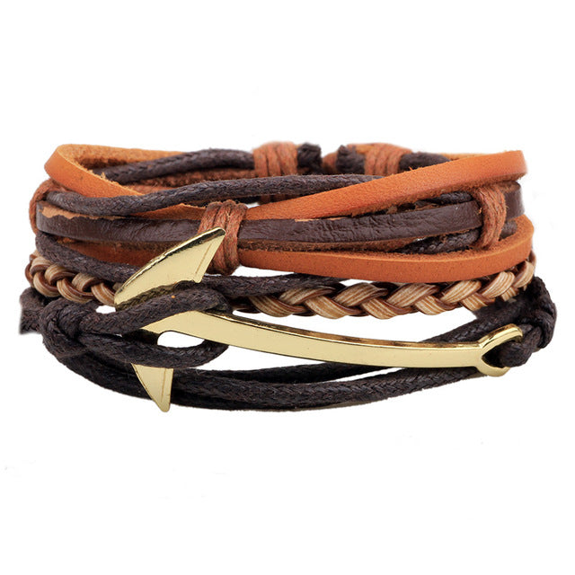 Leather bracelet men retro punk multilayer beads jewelry