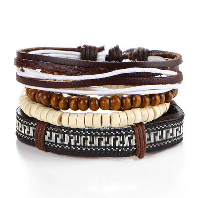 Leather bracelet men retro punk multilayer beads jewelry