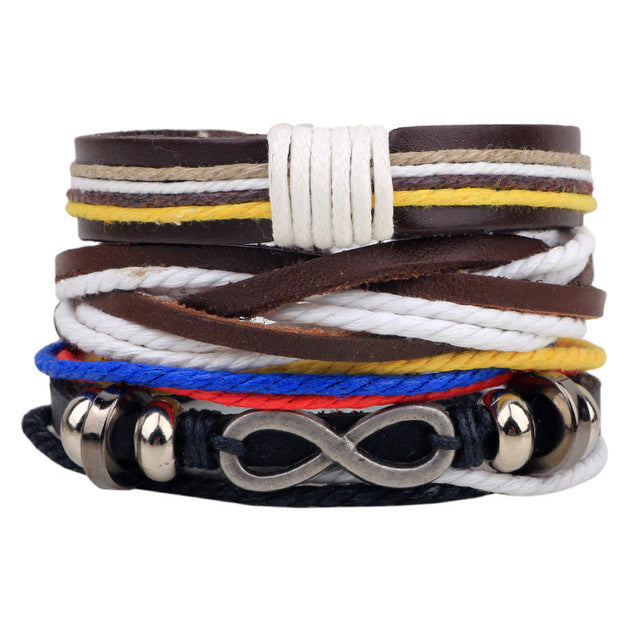 Leather bracelet men retro punk multilayer beads jewelry