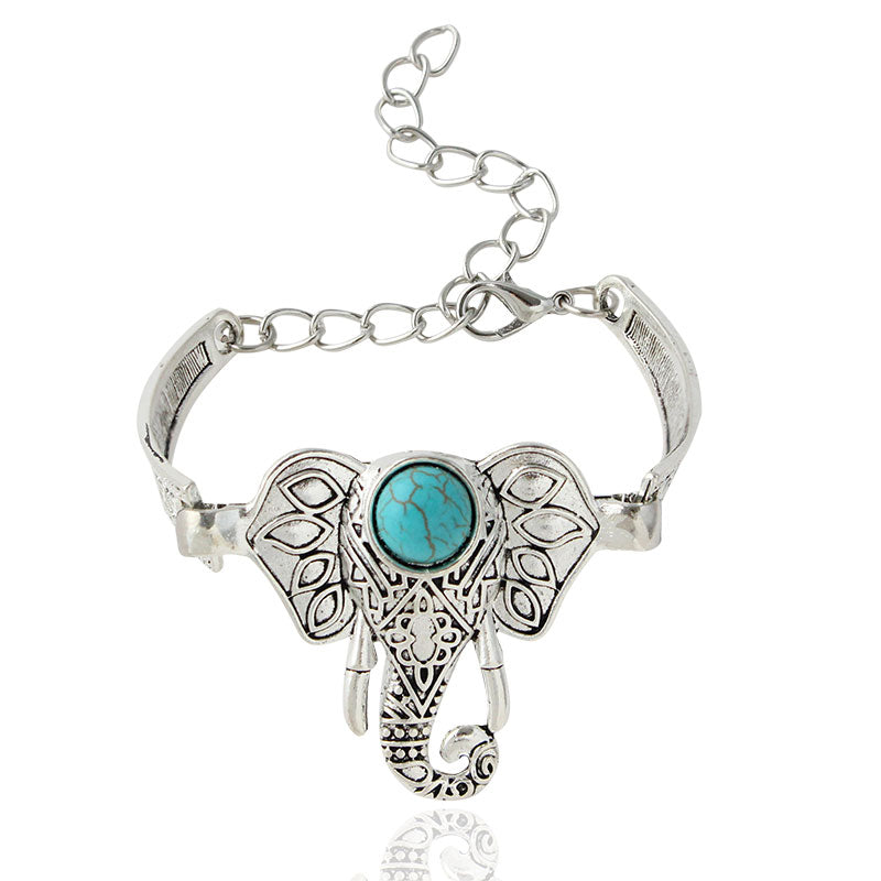 Vintage Antique Bracelet Elephant Head Shaped Silver Bangle Romantic Chain for Girls