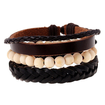 Leather bracelets men cuff jewelry punk weave wrap strand