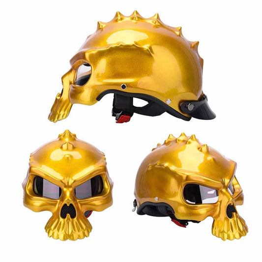 Skull helmet motorcycle retro vespa black half face clear sunvisor lens