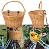 Vintage wicker bicycle basket brown leather straps cycling basket mountain bike shopping