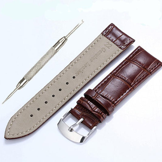 Leather watchband 20mm 22mm brown waterproof steel buckle