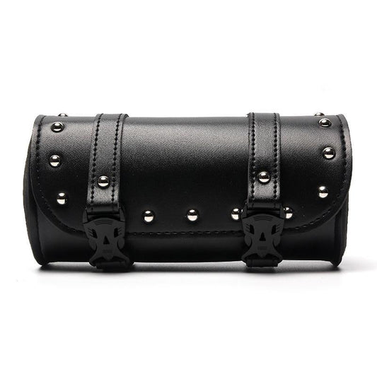 Leather motorcycle saddle bags black roll barrel for biker motorbike
