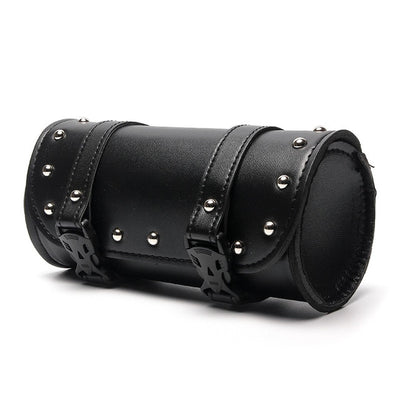 Leather motorcycle saddle bags black roll barrel for biker motorbike