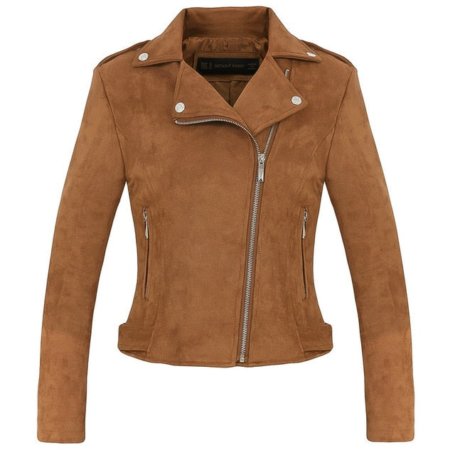 Leather jacket women biker outwear motorcycle coat soft slim fit cute