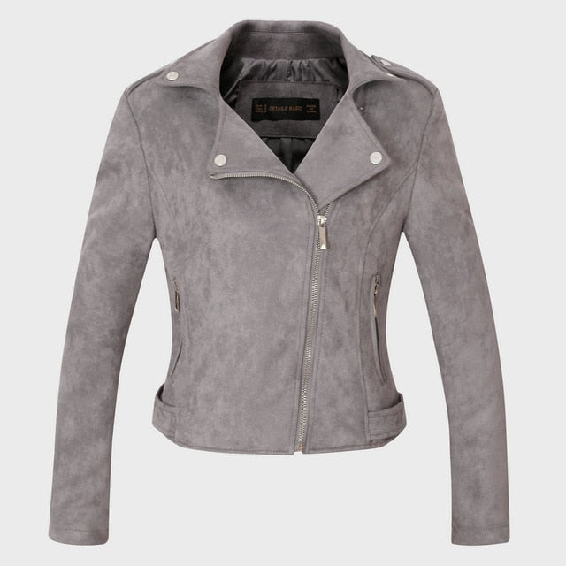 Leather jacket women biker outwear motorcycle coat soft slim fit cute
