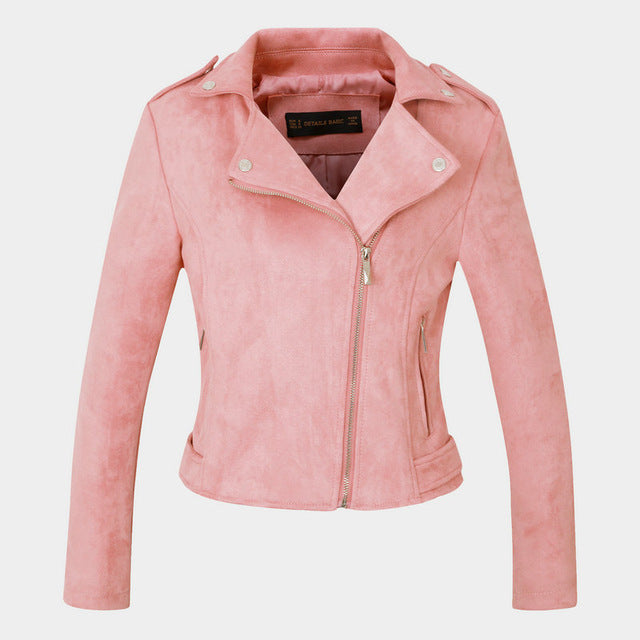 Leather jacket women biker outwear motorcycle coat soft slim fit cute