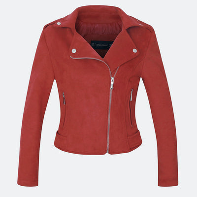 Leather jacket women biker outwear motorcycle coat soft slim fit cute