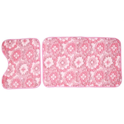 Bathroom mats floor toilet pattern floral rug non-slip bath decor kit 2pcs