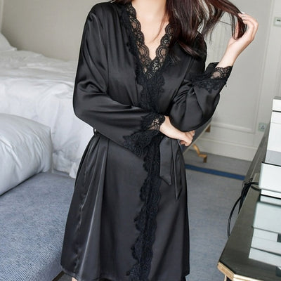 Sexy robe sleepwear women satin silk lace new year gifts