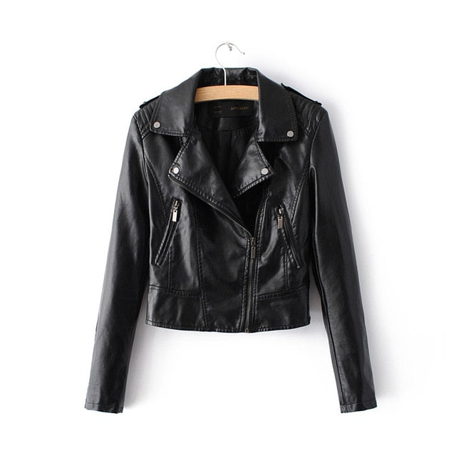 Leather biker jacket women motorcycle coat faux soft pink