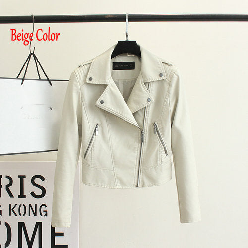 Leather biker jacket women motorcycle coat faux soft pink