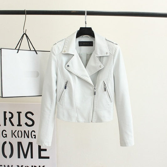 Leather biker jacket women motorcycle coat faux soft pink