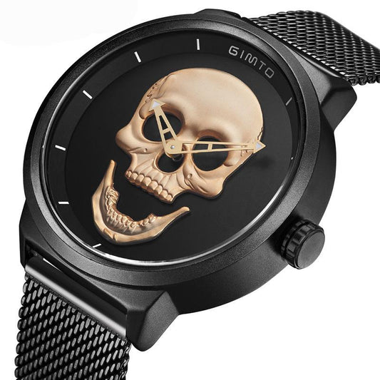 Cool skull watch vintage wristwatch men women military black steel quartz