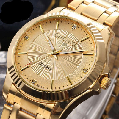 Wristwatch unique gold stainless steel men business watches
