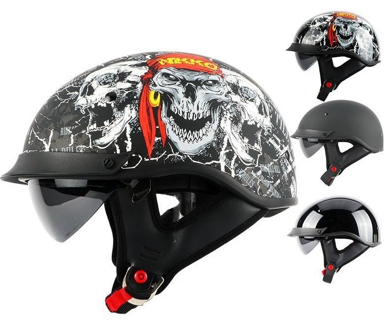 Half face motorcycle helmet vintage skull open face retro Vespa helmets black skull