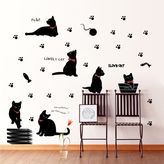 Cat wall stickers printing mural art wall decals diy kids room home decor