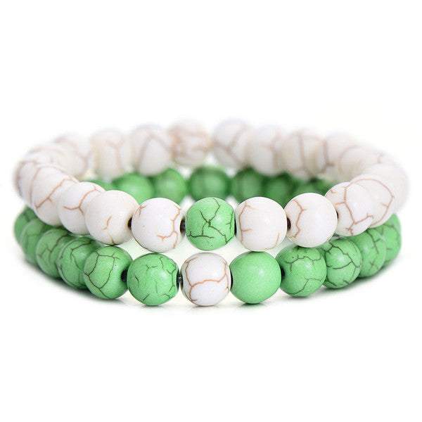 Natural stone beads bracelet white black for men women best friend 2pcs