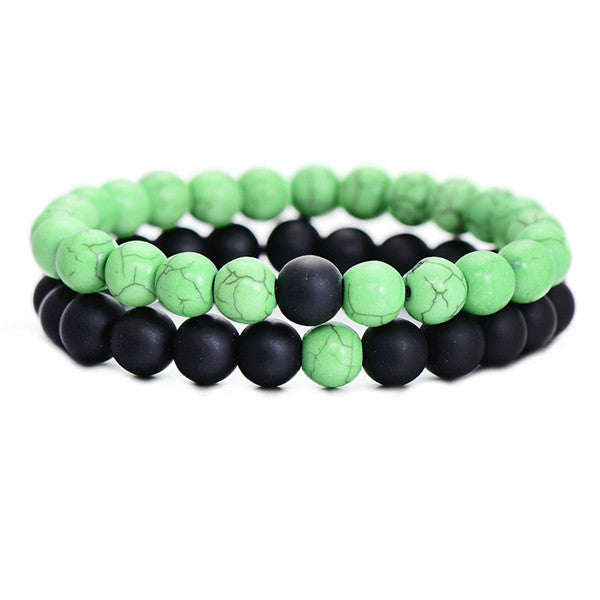 Natural stone beads bracelet white black for men women best friend 2pcs