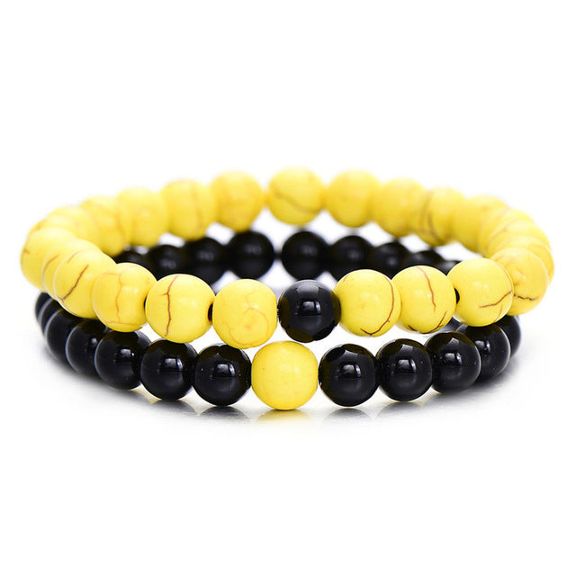 Natural stone beads bracelet white black for men women best friend 2pcs