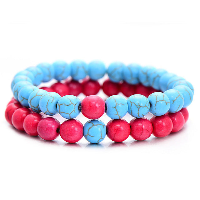 Natural stone beads bracelet white black for men women best friend 2pcs