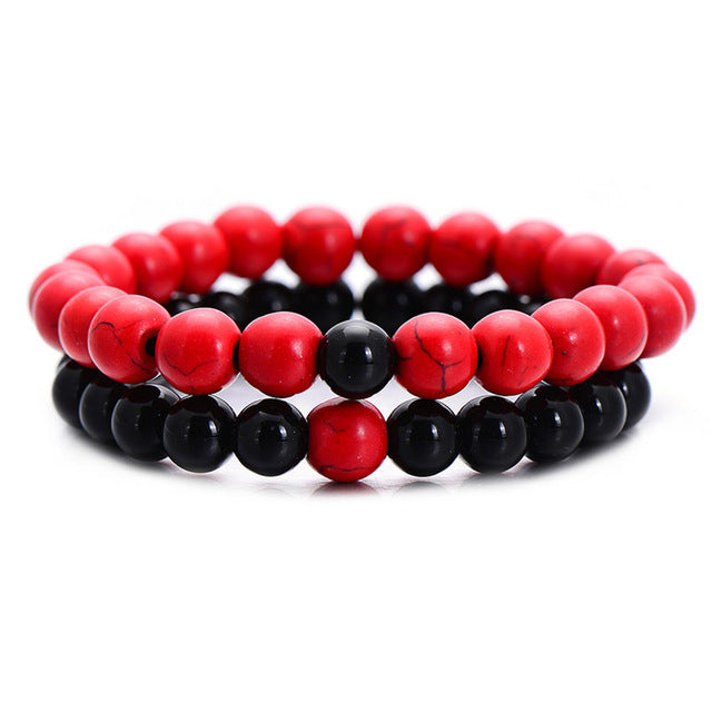 Natural stone beads bracelet white black for men women best friend 2pcs