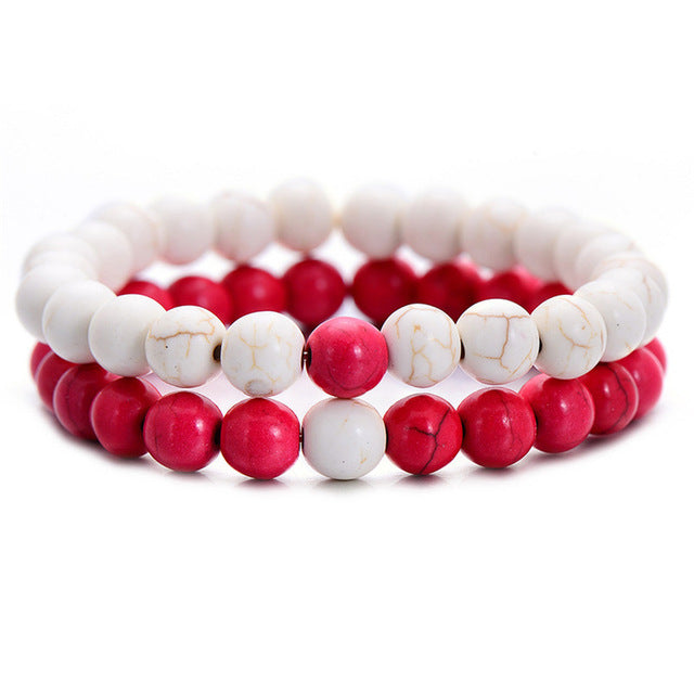 Natural stone beads bracelet white black for men women best friend 2pcs