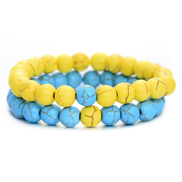 Natural stone beads bracelet white black for men women best friend 2pcs