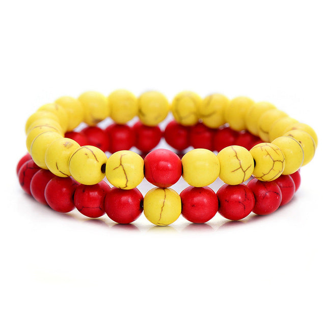 Natural stone beads bracelet white black for men women best friend 2pcs