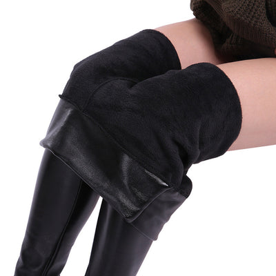 Sexy leather pants warm velvet tight thick stretch high waist trousers women plus size