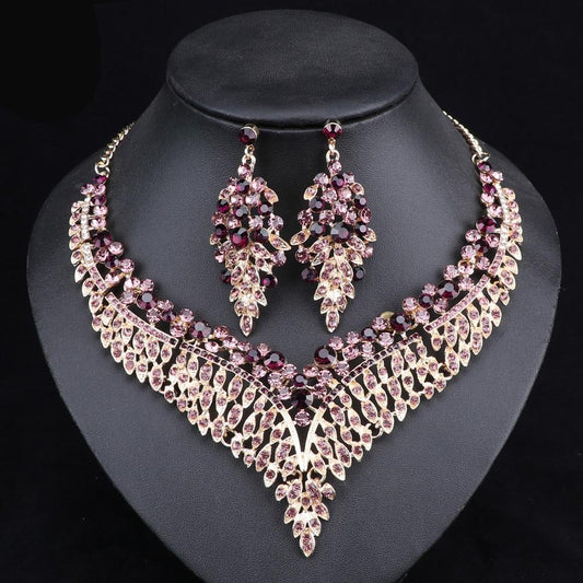 Dubai jewelry sets bridal wedding necklace earrings big crystal African gifts