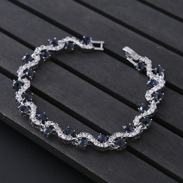 Charm blue crystal bracelets woman for wedding jewelry