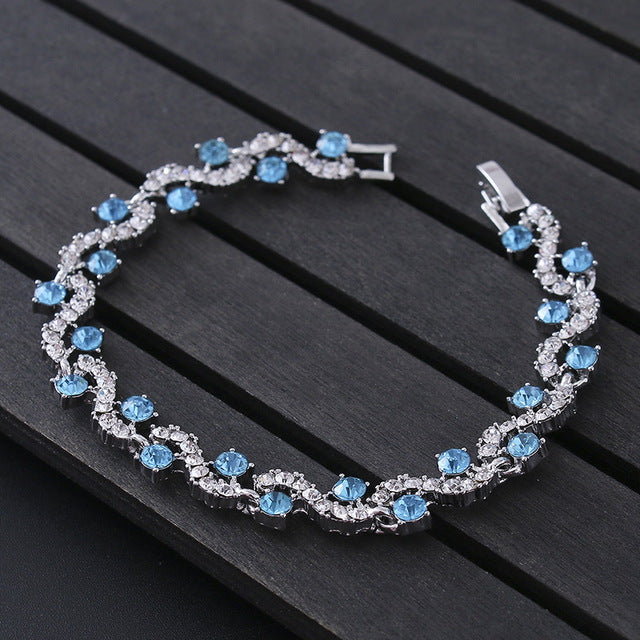 Charm blue crystal bracelets woman for wedding jewelry