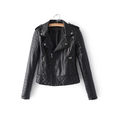 Leather motorcycle jackets lady biker coat zippers outerwear black blue