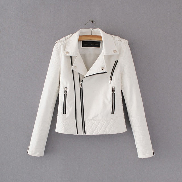 Leather motorcycle jackets lady biker coat zippers outerwear black blue