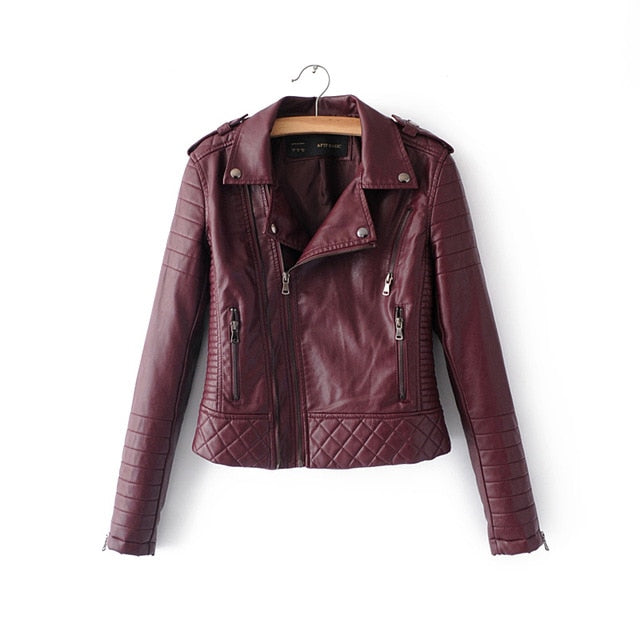Leather motorcycle jackets lady biker coat zippers outerwear black blue