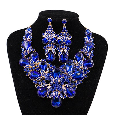 Turkish jewelry wedding set necklace earrings gold color Austrian crystal