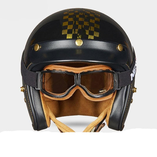 Vintage open face motorcycle helmet retro dual D ring scooter biker gift goggles