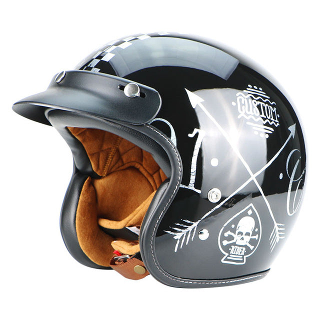 Vintage open face motorcycle helmet retro dual D ring scooter biker gift goggles