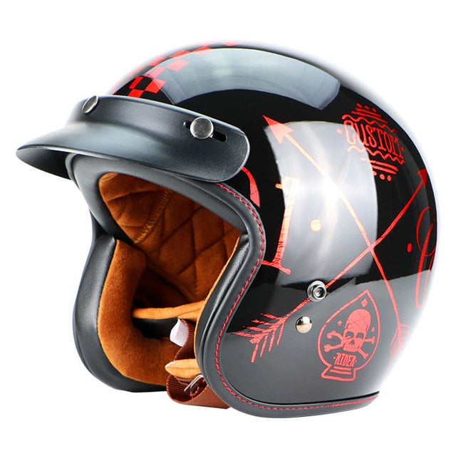 Vintage open face motorcycle helmet retro dual D ring scooter biker gift goggles