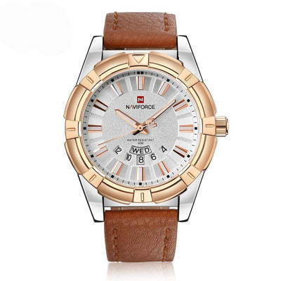 Business men wristwatch leather watch gold waterproof day date