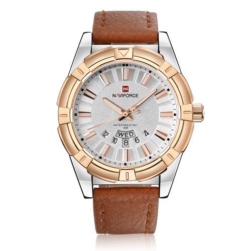 Business men wristwatch leather watch gold waterproof day date